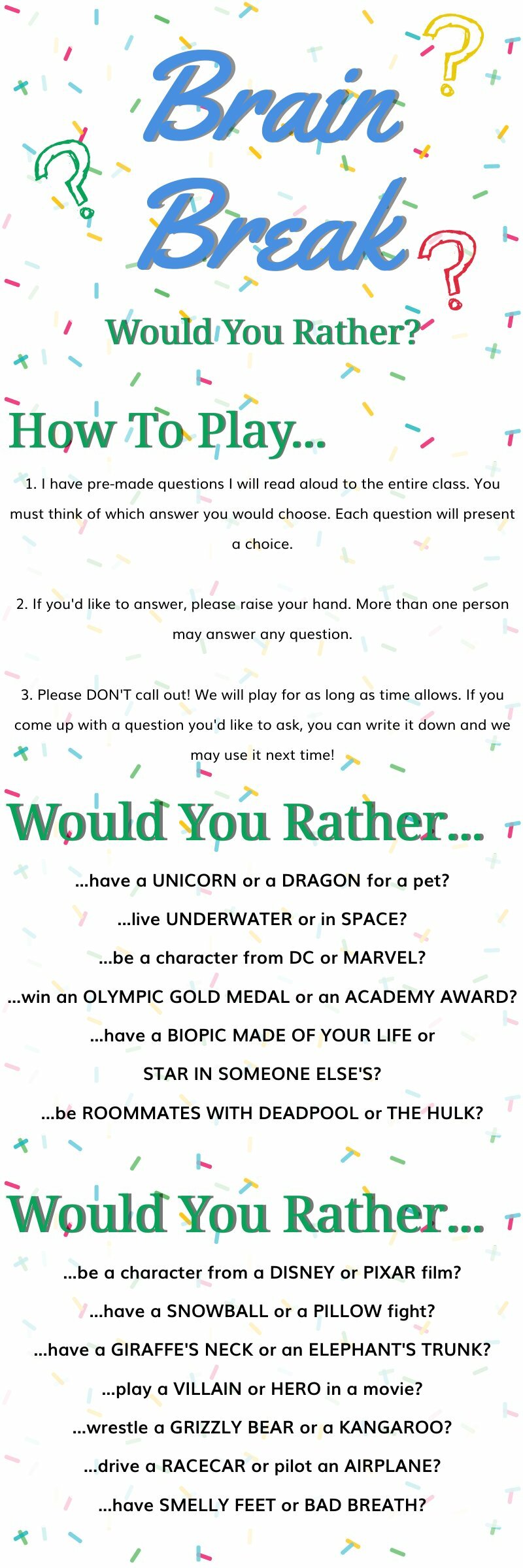 Would You Rather Brain Break Piktochart Visual Editor