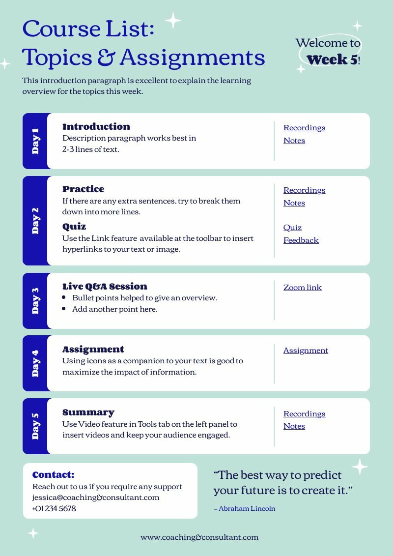 Simple Course Plan & Schedule Free Poster Template Piktochart