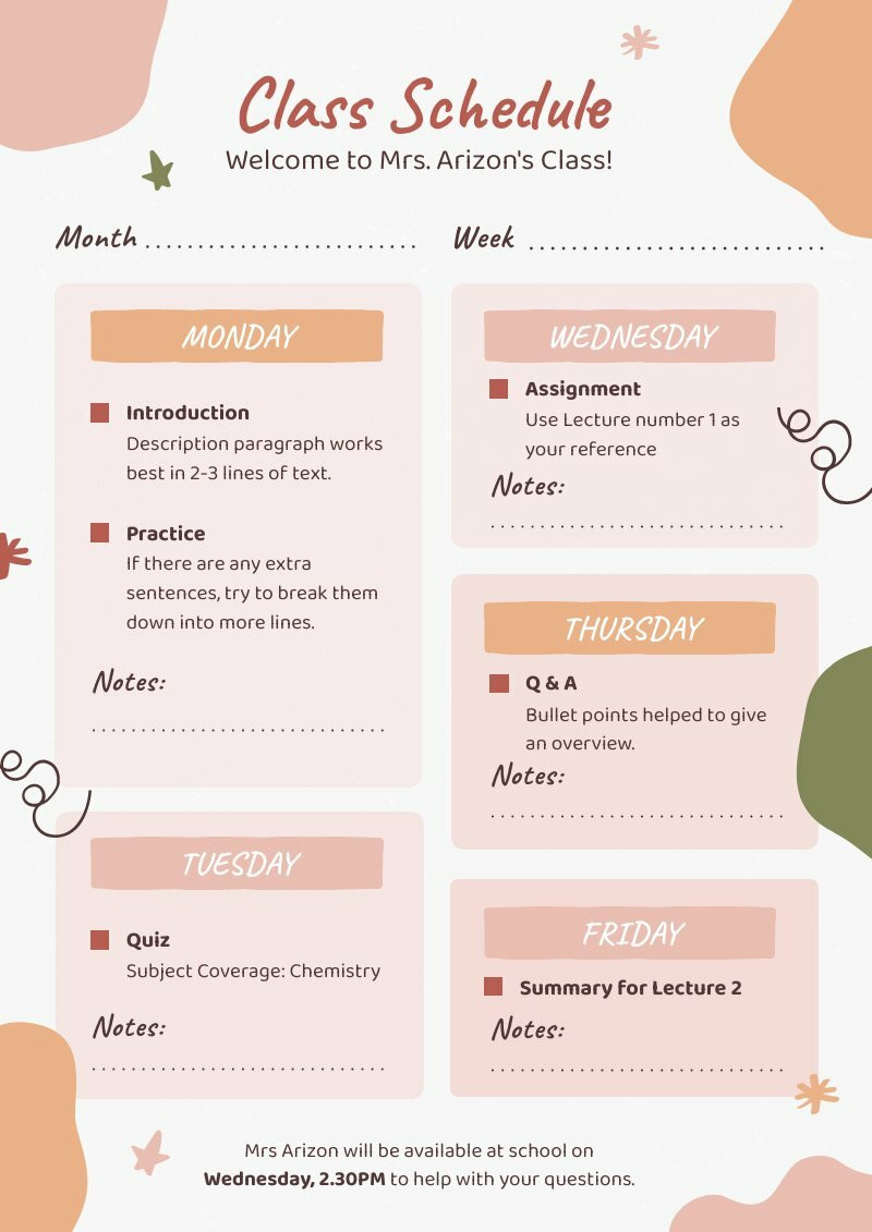 school schedule template