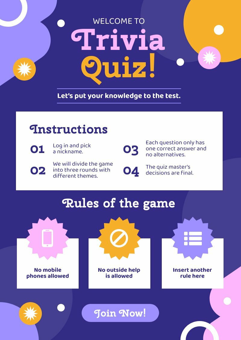 Trivia Quiz Announcement Template Free by Piktochart Piktochart