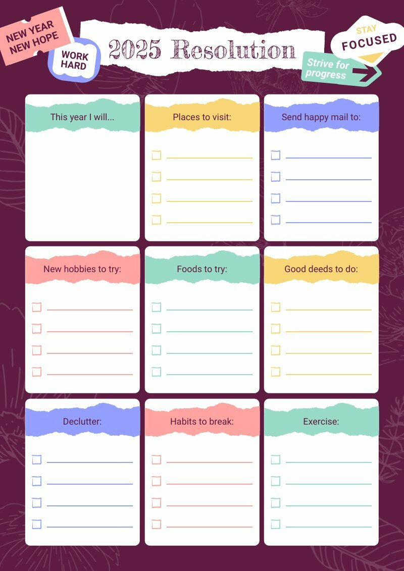 New Years Resolution List Free Schedule And Planner Template Piktochart