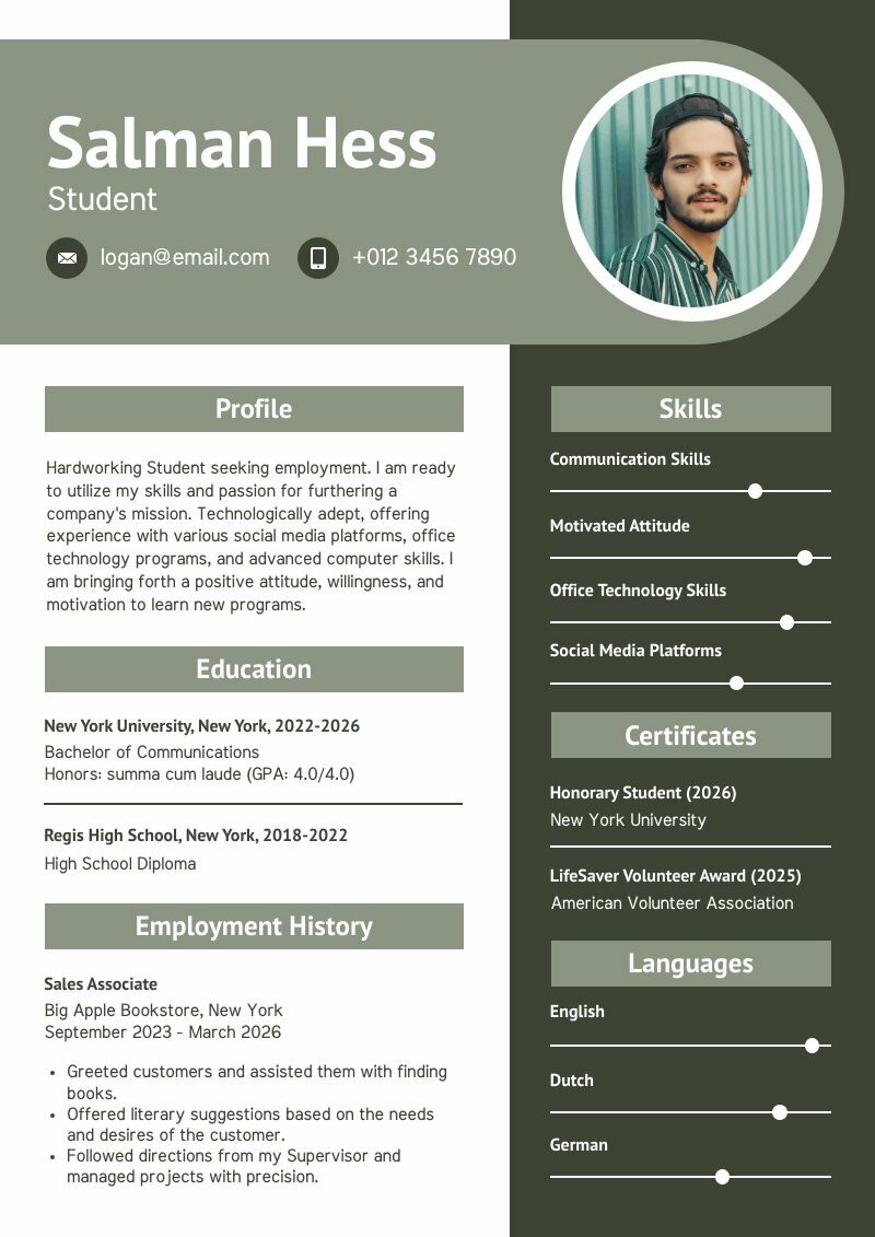 Resume Example For Students   Large 