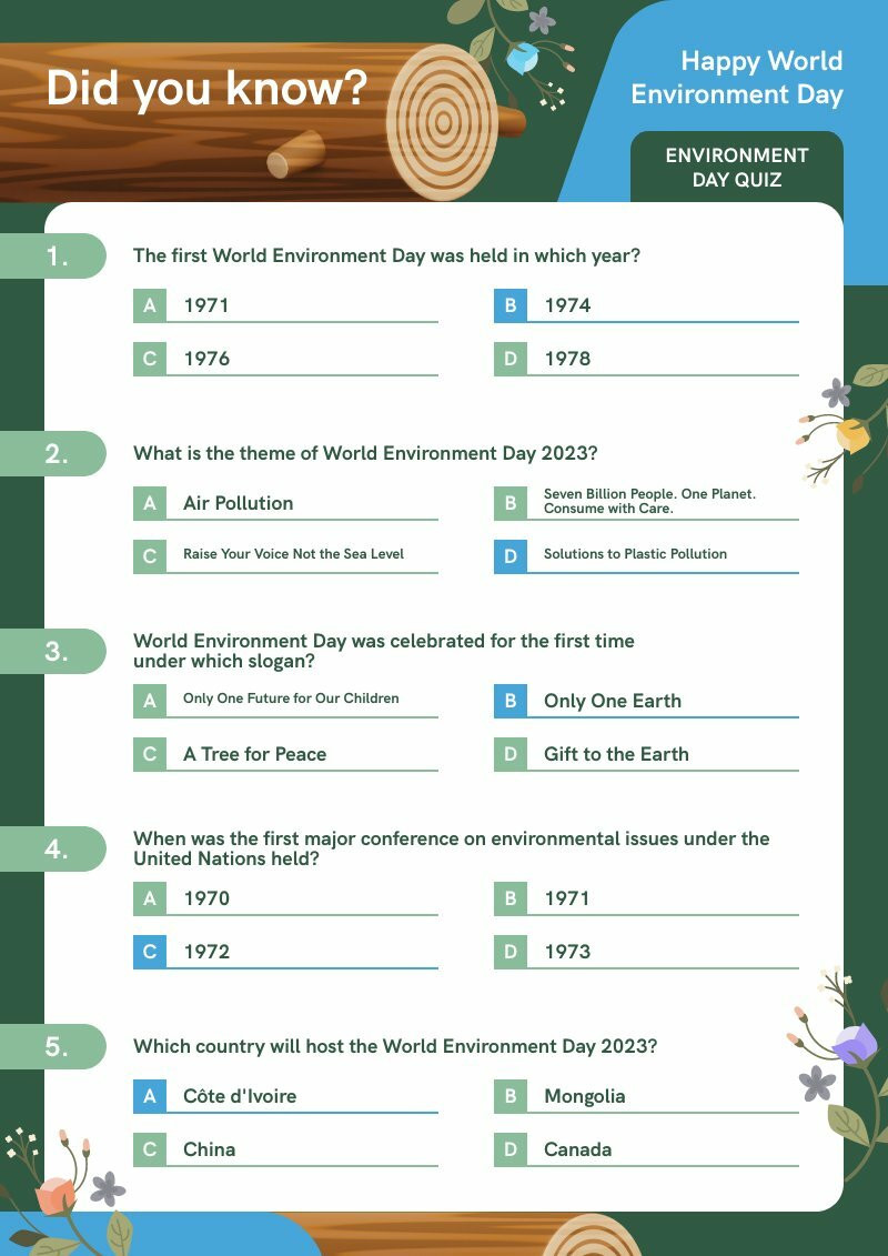 World Environment Day Quiz Piktochart