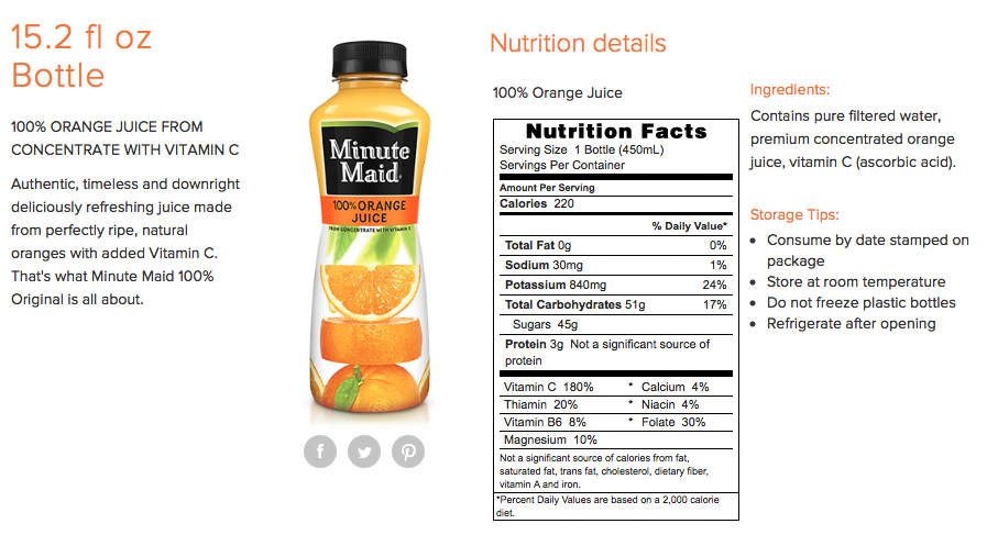sams apple juice nutrition label